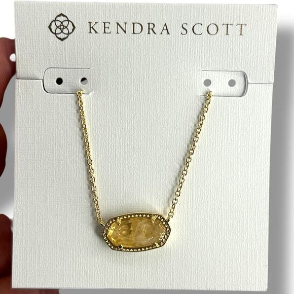NEW Kendra Scott Elisa Gold Short Pendant Necklace Citrus Lab Grown Yellow - Picture 1 of 8